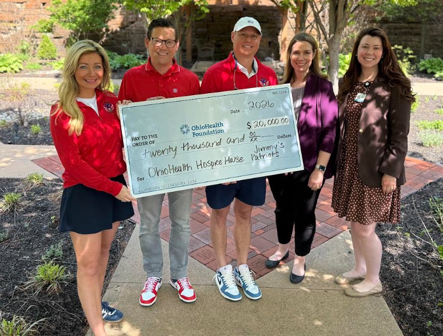 OhioHealth Hospice House Donation Jimmy’s Patriots presenting a donation to OhioHealth Hospice House